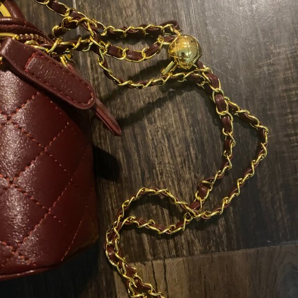 New Mini Burgundy Quilted Box Bag – Purse Handbag w/Gold Zipper & Accents - Picture 6 of 10